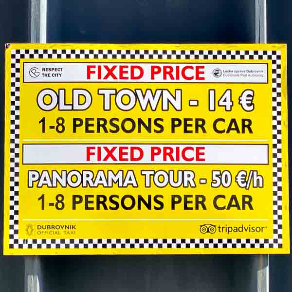 Taxis Prices at Dubrovnik Cruise Ship Port Photo of Taxis Prices at Dubrovnik Cruise Ship Port