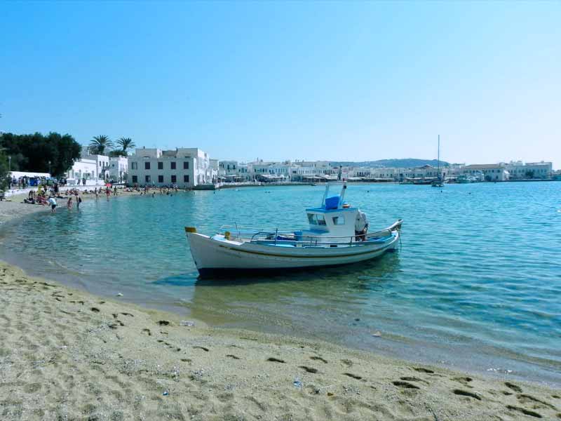 Chora Beach Mykonos Cruise Port Photo of Chora Beach, in Mykonos, Greece.