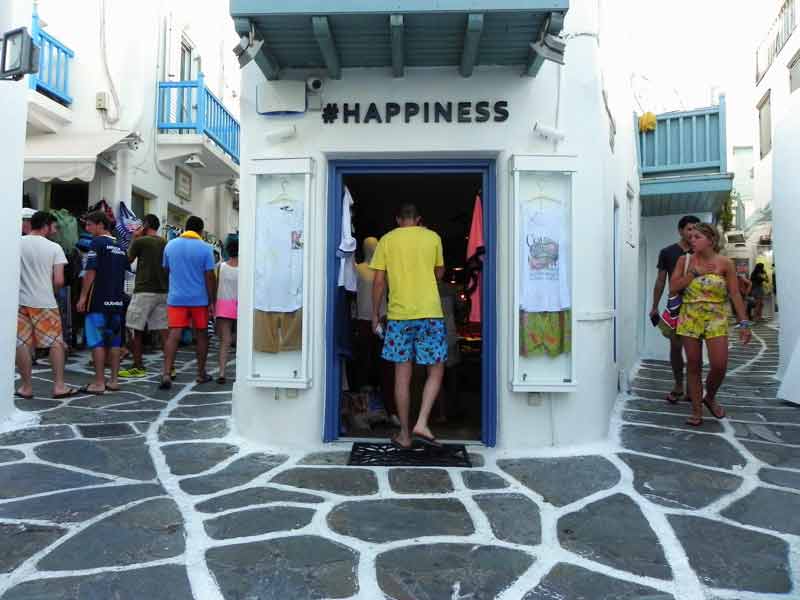 Happiness Shop Mykonos Cruise Port Photo of Happiness Shop in Mykonos, Greece.