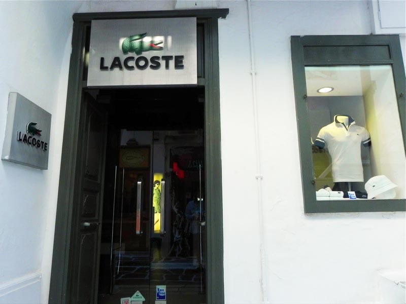 Lacoste Shop Mykonos Cruise Port Photo of Lacoste in Mykonos, Greece.