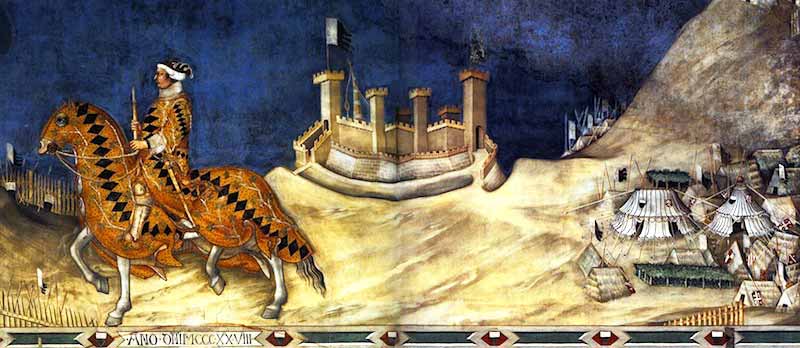 Photo of Equestrian Portrait of Guidoriccio da Fogliano, fresco, c. 1330, by Simone Martini in the Palazzo Pubblico in Siena