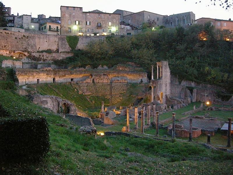 The ruins of the Roman theatre in Volterra a highlight to visit on a cruise to the port of Livorno, Italy Photo of the ruins of the Roman theatre in Volterra