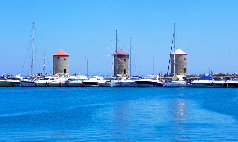 Windmills in Mandraki, Rhodes Cruise Port Photo of Windmills in Mandraki, Rhodes Cruise Port