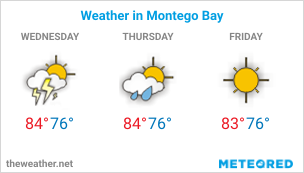 Image with current weather in Montego Bay (Jamaica) and forecast for 3 days